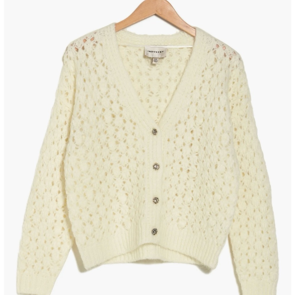 Open knit v neck cardigan